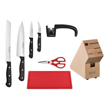 Wüsthof - 8-dijelni set kuhinjskih noževa GOURMET u stalku s oštračem i daskom za rezanje