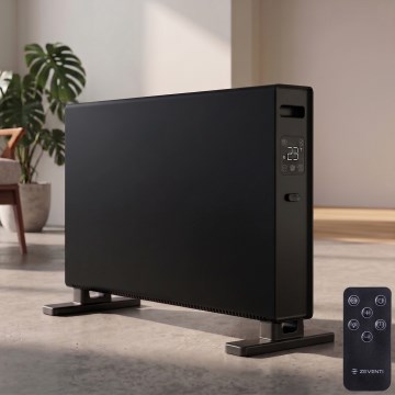 ZEVENTI - Električni grijač/konvektor s LCD zaslonom ECO/1250/2000W/230V crni + daljinski upravljač