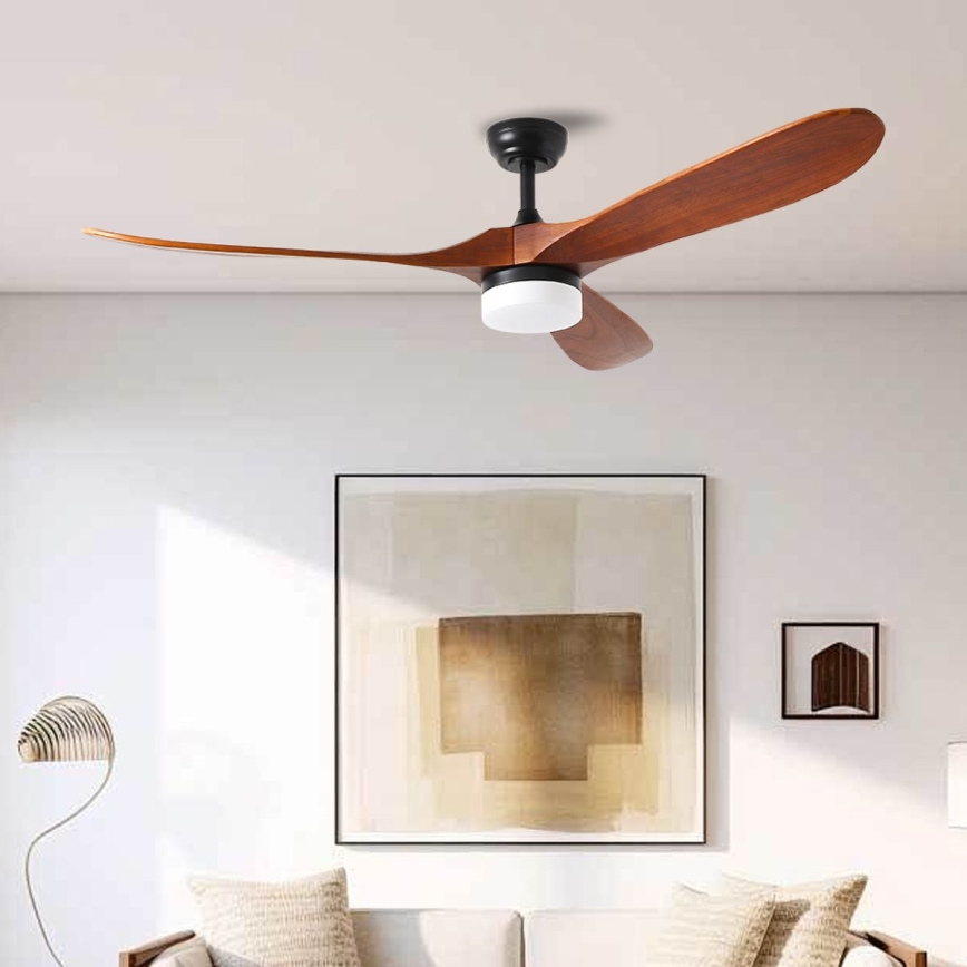 ZEVENTI - LED Prigušivi stropni ventilator GINOSA LED/18W/230V 3000-6000K Wi-Fi Tuya crna/hrast + daljinski upravljač
