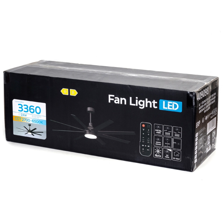 ZEVENTI - LED prigušivi stropni ventilator WALKIKI LED/24W/230V 2700-6500K 165 cm crni + daljinski upravljač