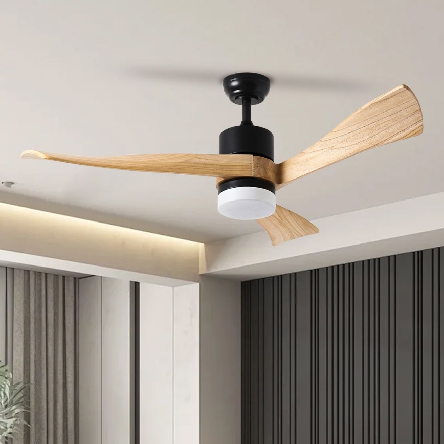 ZEVENTI - LED Prigušivi stropni ventilator NATURITO LED/18W/230V 3000-6000K Wi-Fi Tuya crna/hrast + daljinski upravljač