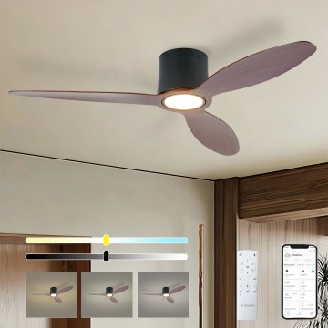 ZEVENTI - LED prigušivi stropni ventilator VENTORA LED/24W/230V 3000/4000/6000K Wi-Fi Tuya crna/orah + daljinski upravljač