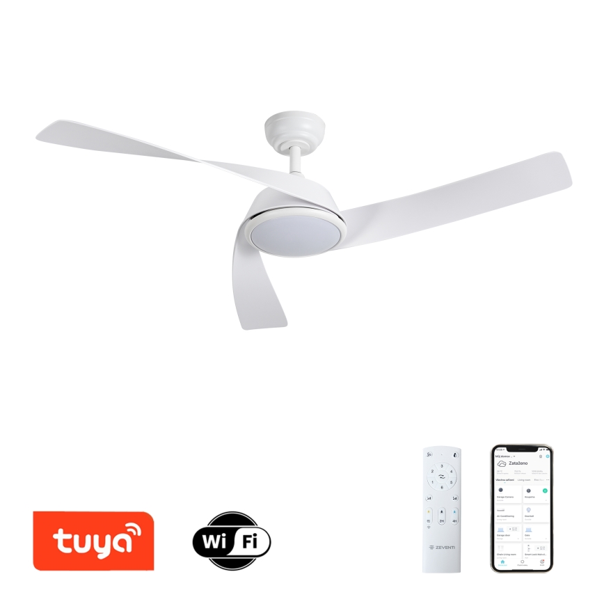 ZEVENTI - Stropni ventilator AERYS s prigušivom LED/24W/230V 3000/4000/6000K Wi-Fi Tuya bijeli + daljinski upravljač