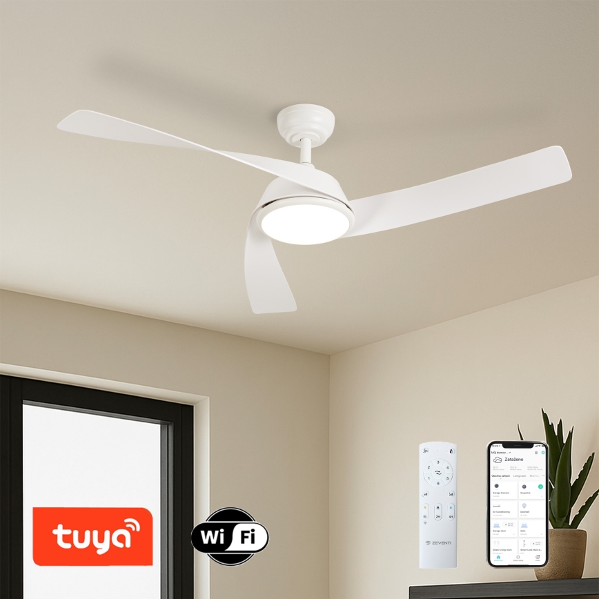 ZEVENTI - Stropni ventilator AERYS s prigušivom LED/24W/230V 3000/4000/6000K Wi-Fi Tuya bijeli + daljinski upravljač