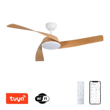ZEVENTI - LED stropni ventilator s prigušivanjem AERYS LED/24W/230V 3000/4000/6000K Wi‑Fi Tuya bijela/hrast + daljinski upravljač