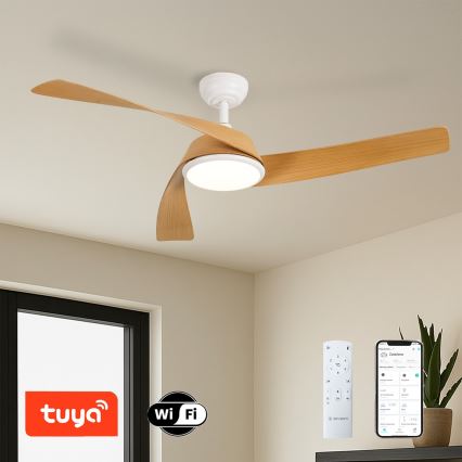 ZEVENTI - LED stropni ventilator s prigušivanjem AERYS LED/24W/230V 3000/4000/6000K Wi‑Fi Tuya bijela/hrast + daljinski upravljač
