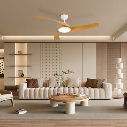 ZEVENTI - LED stropni ventilator s prigušivanjem AERYS LED/24W/230V 3000/4000/6000K Wi‑Fi Tuya bijela/hrast + daljinski upravljač
