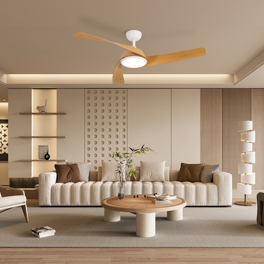ZEVENTI - LED stropni ventilator s prigušivanjem AERYS LED/24W/230V 3000/4000/6000K Wi‑Fi Tuya bijela/hrast + daljinski upravljač