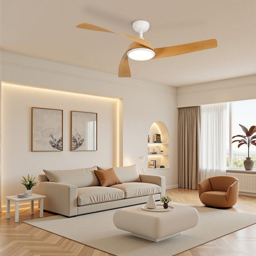 ZEVENTI - LED stropni ventilator s prigušivanjem AERYS LED/24W/230V 3000/4000/6000K Wi‑Fi Tuya bijela/hrast + daljinski upravljač