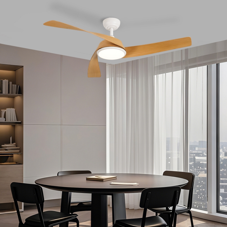 ZEVENTI - LED stropni ventilator s prigušivanjem AERYS LED/24W/230V 3000/4000/6000K Wi‑Fi Tuya bijela/hrast + daljinski upravljač