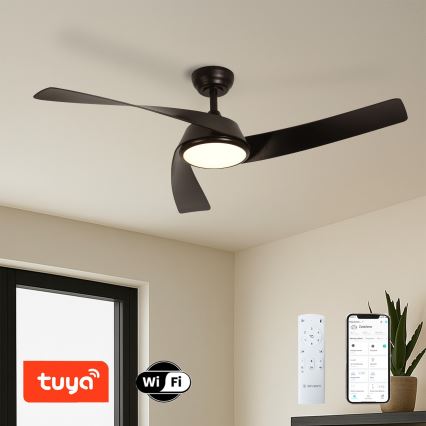 ZEVENTI - LED prigušivi stropni ventilator AERYS LED/24W/230V 3000/4000/6000K Wi-Fi Tuya crna + daljinski upravljač
