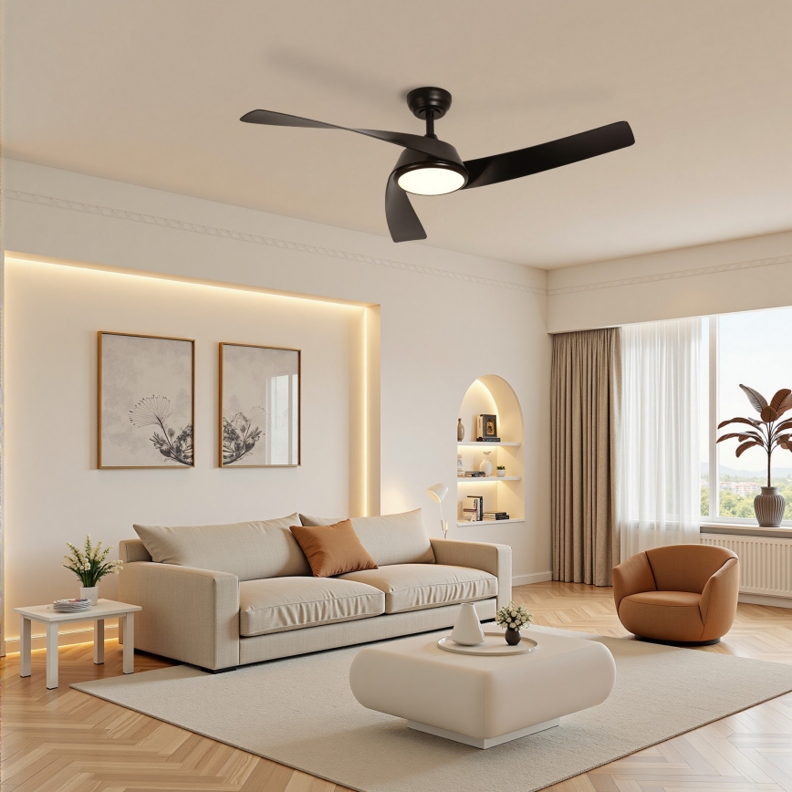 ZEVENTI - LED prigušivi stropni ventilator AERYS LED/24W/230V 3000/4000/6000K Wi-Fi Tuya crna + daljinski upravljač
