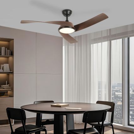 ZEVENTI - LED prigušivi stropni ventilator AERYS LED/24W/230V 3000/4000/6000K Wi-Fi Tuya crna/orah + daljinski upravljač