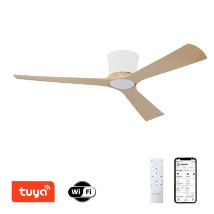 ZEVENTI - LED stropni ventilator s prigušivanjem AUREX LED/24W/230V 3000/4000/6000K Wi-Fi Tuya bijela/hrast + daljinski upravljač