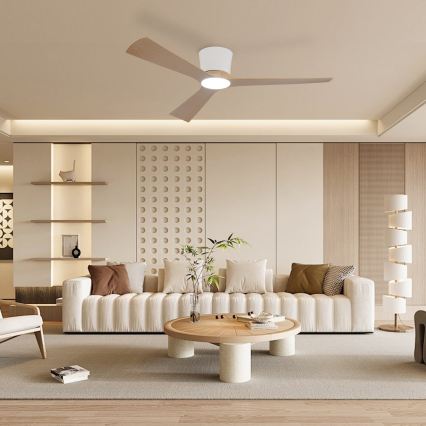 ZEVENTI - LED stropni ventilator s prigušivanjem AUREX LED/24W/230V 3000/4000/6000K Wi-Fi Tuya bijela/hrast + daljinski upravljač
