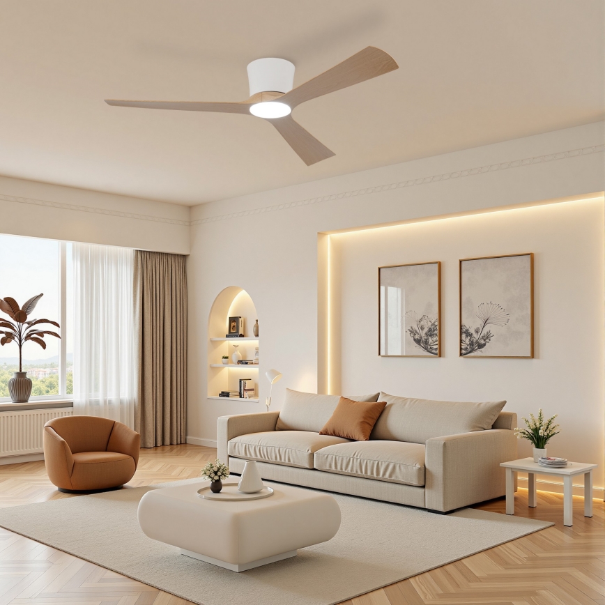 ZEVENTI - LED stropni ventilator s prigušivanjem AUREX LED/24W/230V 3000/4000/6000K Wi-Fi Tuya bijela/hrast + daljinski upravljač