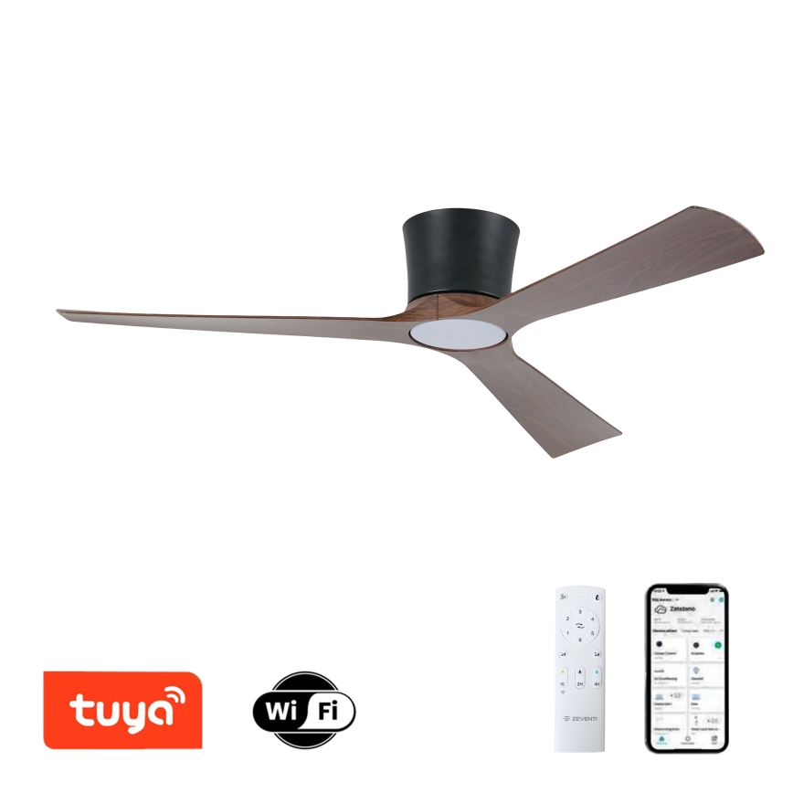 ZEVENTI - LED stropni ventilator s mogućnošću prigušivanja AUREX LED/24W/230V 3000/4000/6000K Wi-Fi Tuya crna/orah + daljinski upravljač