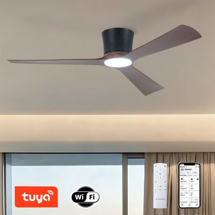 ZEVENTI - LED stropni ventilator s mogućnošću prigušivanja AUREX LED/24W/230V 3000/4000/6000K Wi-Fi Tuya crna/orah + daljinski upravljač