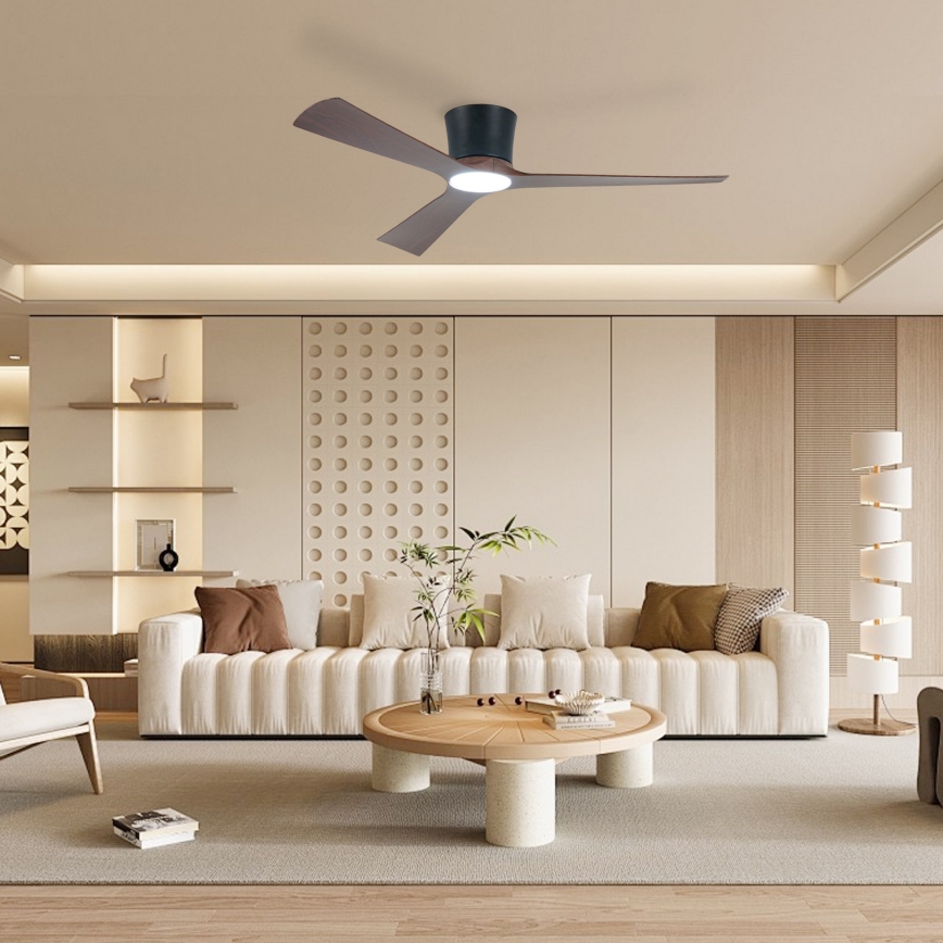 ZEVENTI - LED stropni ventilator s mogućnošću prigušivanja AUREX LED/24W/230V 3000/4000/6000K Wi-Fi Tuya crna/orah + daljinski upravljač