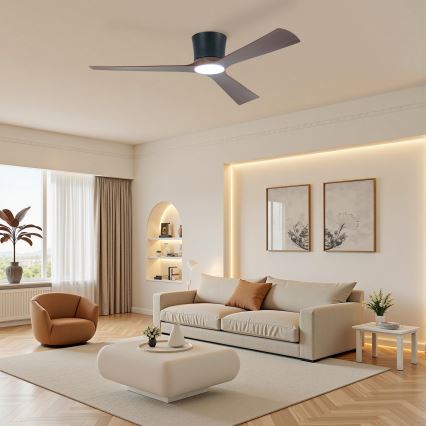 ZEVENTI - LED stropni ventilator s mogućnošću prigušivanja AUREX LED/24W/230V 3000/4000/6000K Wi-Fi Tuya crna/orah + daljinski upravljač