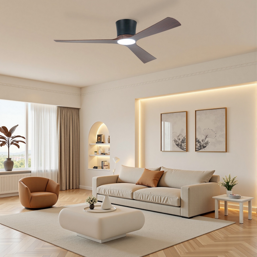 ZEVENTI - LED stropni ventilator s mogućnošću prigušivanja AUREX LED/24W/230V 3000/4000/6000K Wi-Fi Tuya crna/orah + daljinski upravljač