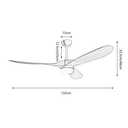 ZEVENTI - LED stropni ventilator GINOSA LED/18W/230V 3000/4000/6000K Wi-Fi Tuya crna/hrast + daljinski upravljač
