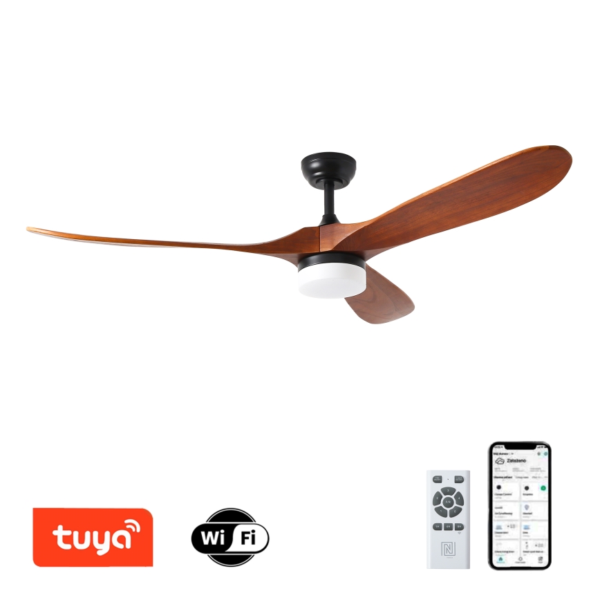 ZEVENTI - LED Prigušivi stropni ventilator GINOSA LED/18W/230V 3000-6000K Wi-Fi Tuya crna/hrast + daljinski upravljač