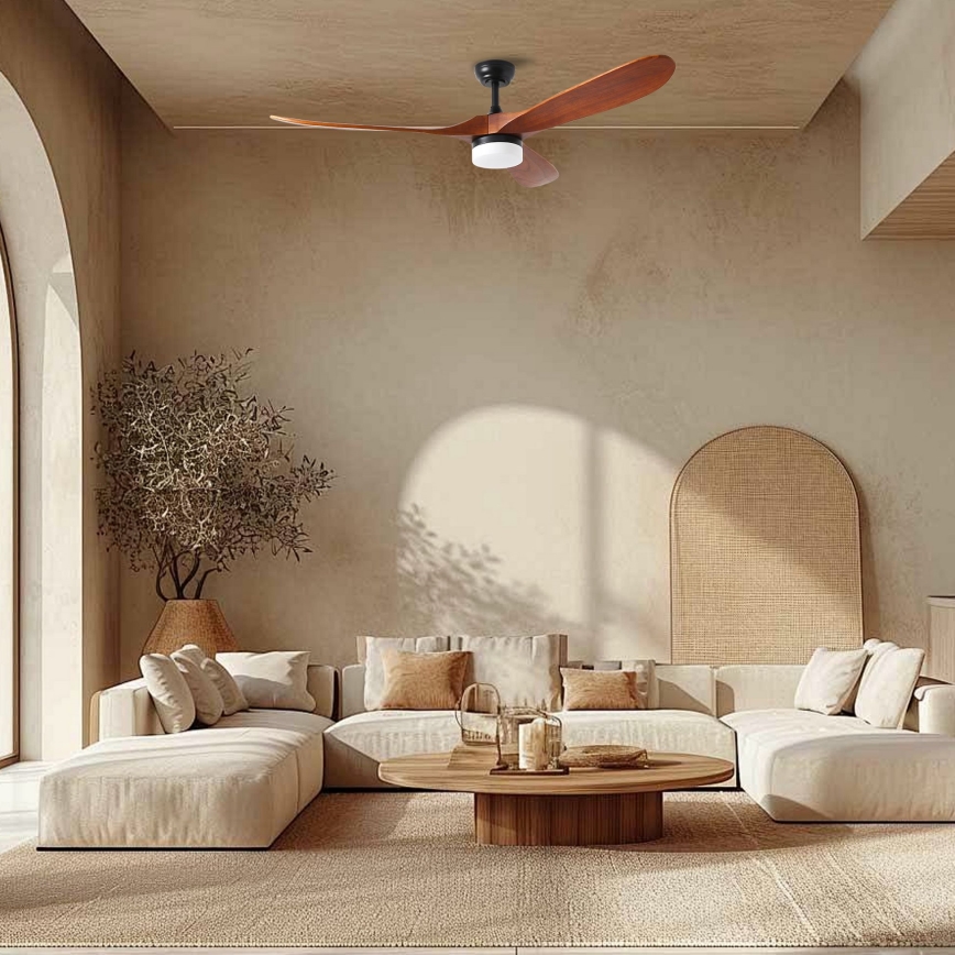 ZEVENTI - LED Prigušivi stropni ventilator GINOSA LED/18W/230V 3000-6000K Wi-Fi Tuya crna/hrast + daljinski upravljač