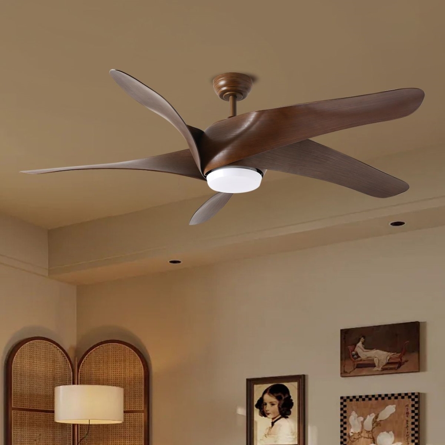 ZEVENTI - LED stropni ventilator LUCCA, LED 18W/230V, 3000/4000/6000K, Wi‑Fi Tuya, smeđi, s daljinskim upravljačem