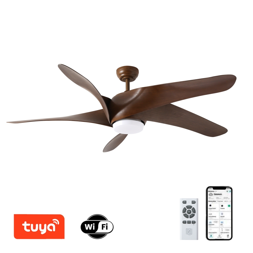 ZEVENTI - LED Prigušivi stropni ventilator LUCCA LED/18W/230V 3000-6000K Wi-Fi Tuya smeđa + daljinski upravljač