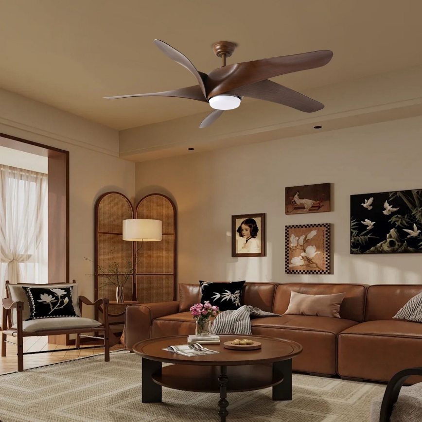 ZEVENTI - LED Prigušivi stropni ventilator LUCCA LED/18W/230V 3000-6000K Wi-Fi Tuya smeđa + daljinski upravljač