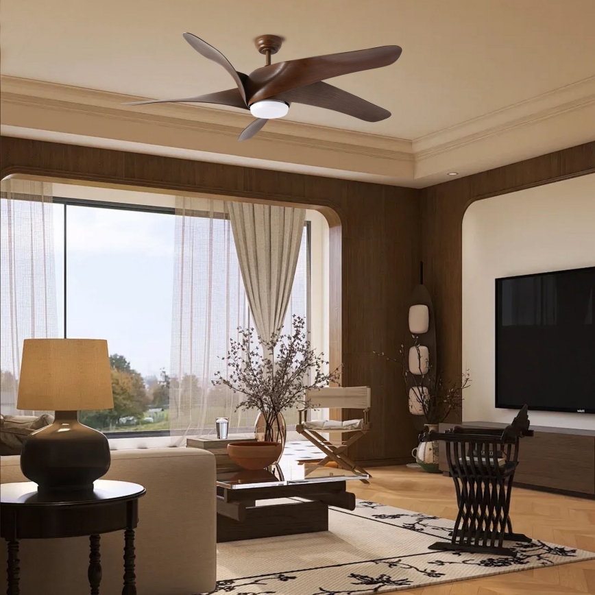 ZEVENTI - LED Prigušivi stropni ventilator LUCCA LED/18W/230V 3000-6000K Wi-Fi Tuya smeđa + daljinski upravljač