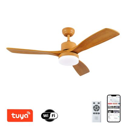 ZEVENTI - LED Prigušivi stropni ventilator MARE LED/24W/230V 3000-6000K Wi-Fi Tuya hrast + daljinski upravljač