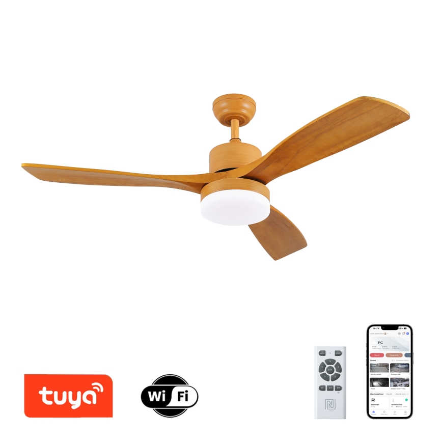 ZEVENTI - LED Prigušivi stropni ventilator MARE LED/24W/230V 3000-6000K Wi-Fi Tuya hrast + daljinski upravljač