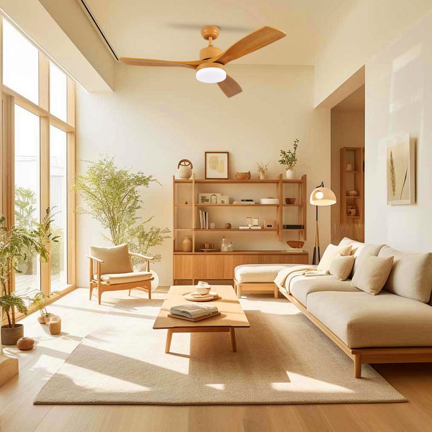 ZEVENTI - LED Prigušivi stropni ventilator MARE LED/24W/230V 3000-6000K Wi-Fi Tuya hrast + daljinski upravljač