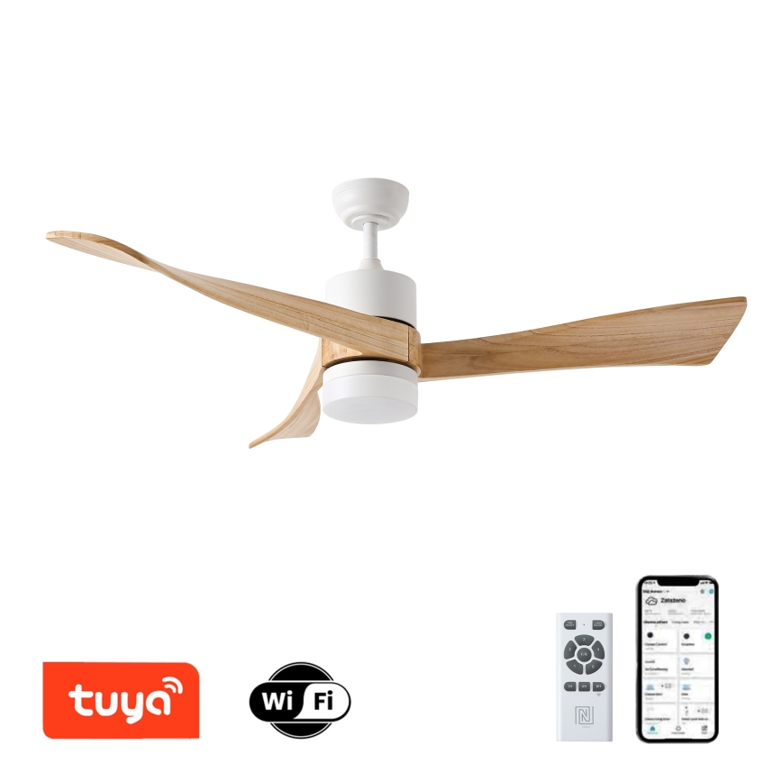 ZEVENTI - LED Prigušivi stropni ventilator NATURITO LED/18W/230V 3000-6000K Wi-Fi Tuya bijela/hrast + daljinski upravljač