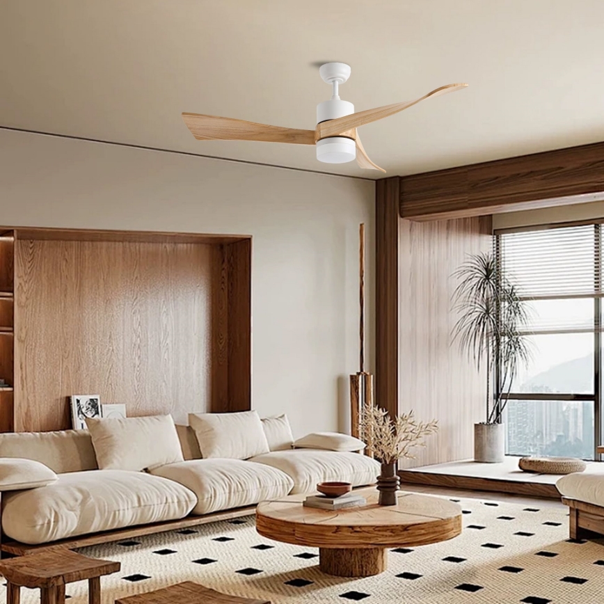 ZEVENTI - LED Prigušivi stropni ventilator NATURITO LED/18W/230V 3000-6000K Wi-Fi Tuya bijela/hrast + daljinski upravljač