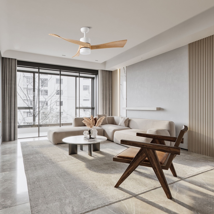 ZEVENTI - LED Prigušivi stropni ventilator NATURITO LED/18W/230V 3000-6000K Wi-Fi Tuya bijela/hrast + daljinski upravljač
