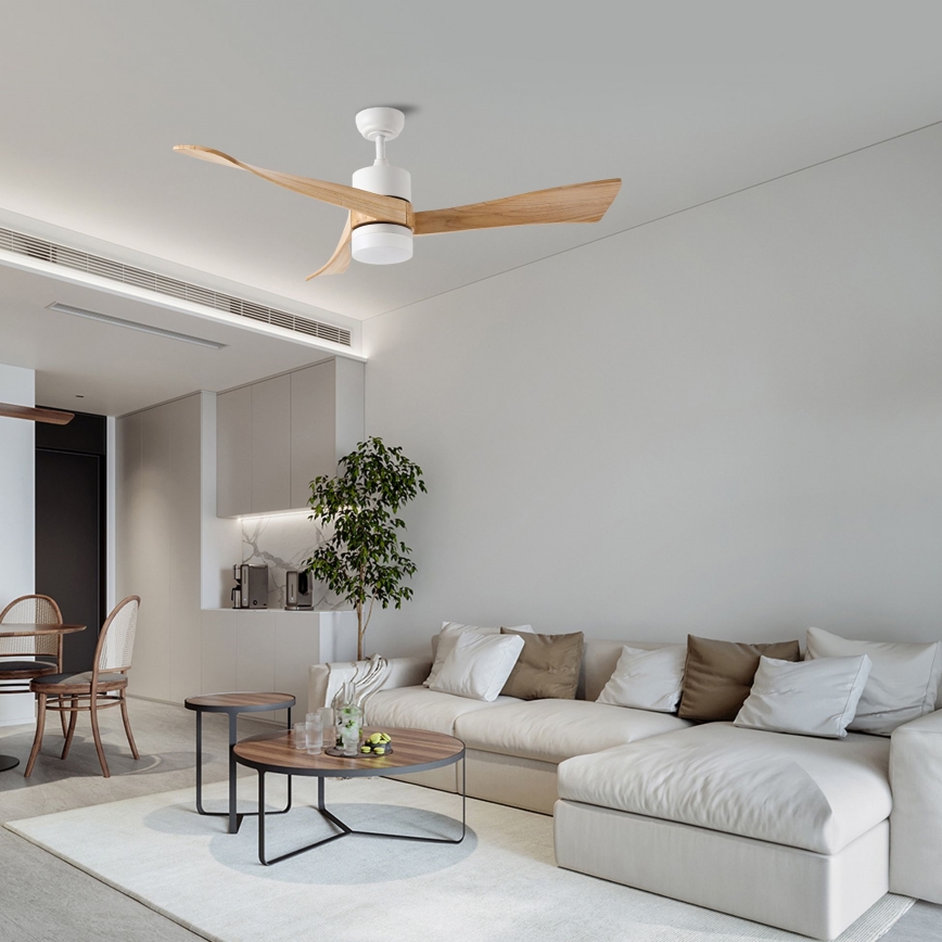 ZEVENTI - LED Prigušivi stropni ventilator NATURITO LED/18W/230V 3000-6000K Wi-Fi Tuya bijela/hrast + daljinski upravljač
