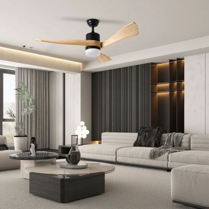 ZEVENTI - LED stropni ventilator NATURITO LED/18W/230V 3000/4000/6000K Wi-Fi Tuya crna/hrast + daljinski upravljač