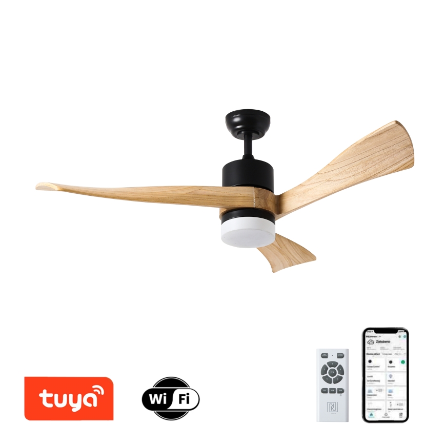 ZEVENTI - LED Prigušivi stropni ventilator NATURITO LED/18W/230V 3000-6000K Wi-Fi Tuya crna/hrast + daljinski upravljač