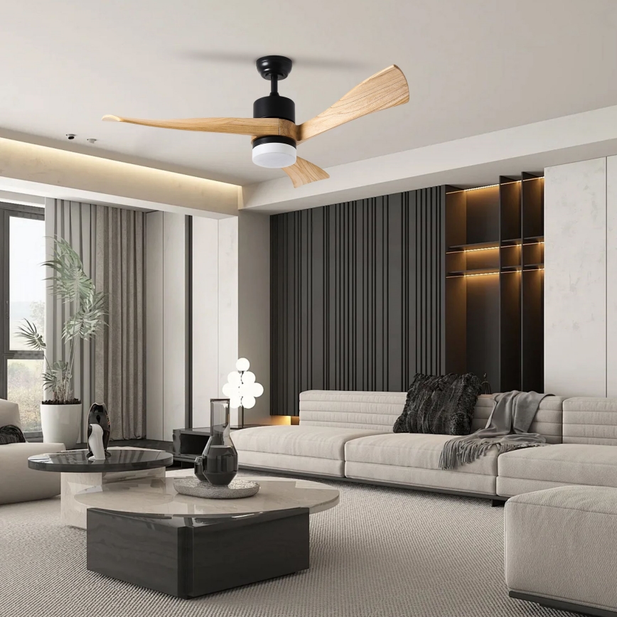 ZEVENTI - LED Prigušivi stropni ventilator NATURITO LED/18W/230V 3000-6000K Wi-Fi Tuya crna/hrast + daljinski upravljač
