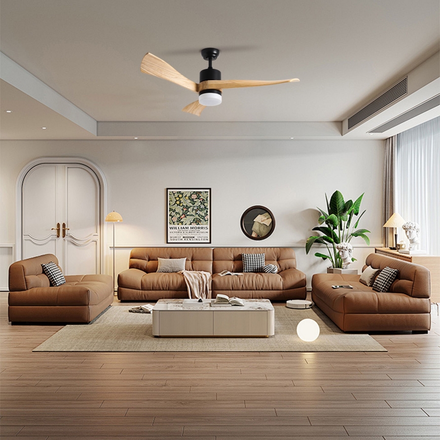 ZEVENTI - LED Prigušivi stropni ventilator NATURITO LED/18W/230V 3000-6000K Wi-Fi Tuya crna/hrast + daljinski upravljač