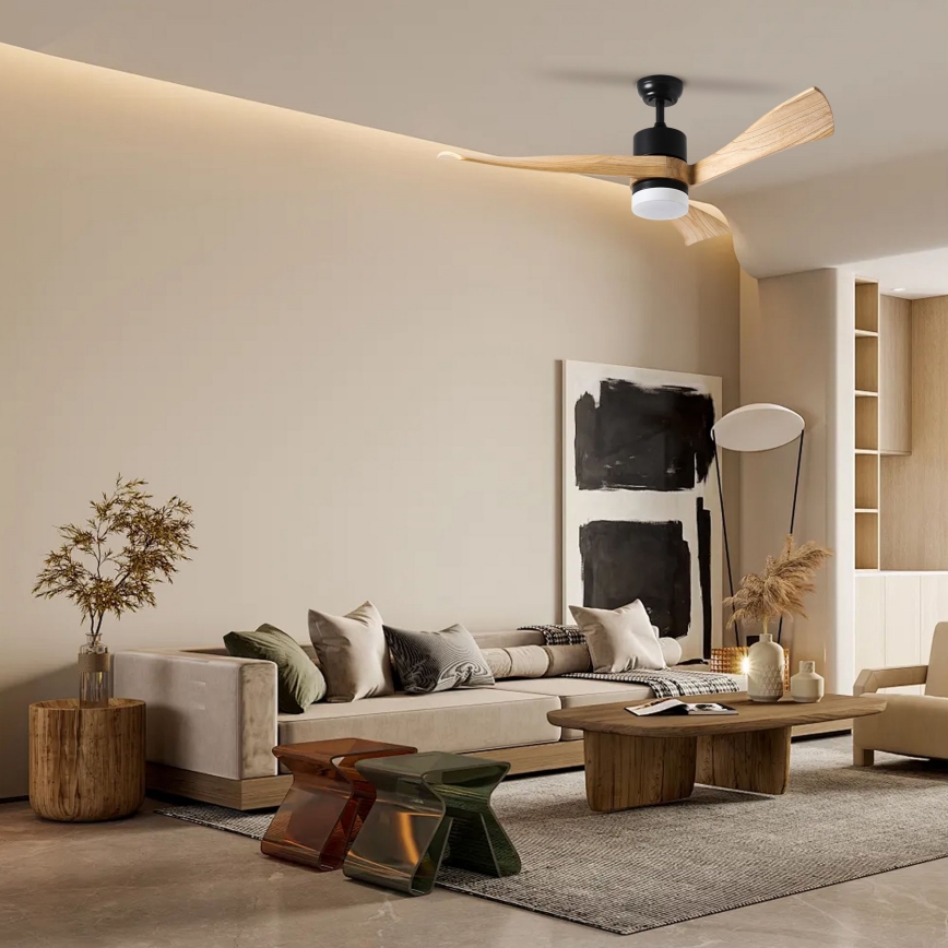 ZEVENTI - LED Prigušivi stropni ventilator NATURITO LED/18W/230V 3000-6000K Wi-Fi Tuya crna/hrast + daljinski upravljač