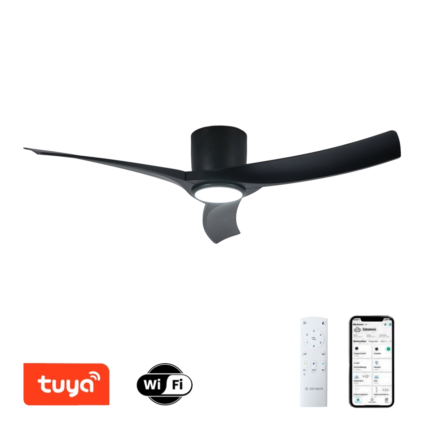 ZEVENTI - LED prigušivi stropni ventilator ORBITO LED/24W/230V 3000/4000/6000K Wi‑Fi Tuya crni + daljinski upravljač