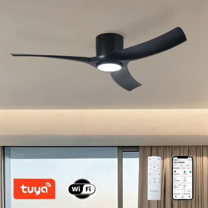 ZEVENTI - LED prigušivi stropni ventilator ORBITO LED/24W/230V 3000/4000/6000K Wi‑Fi Tuya crni + daljinski upravljač