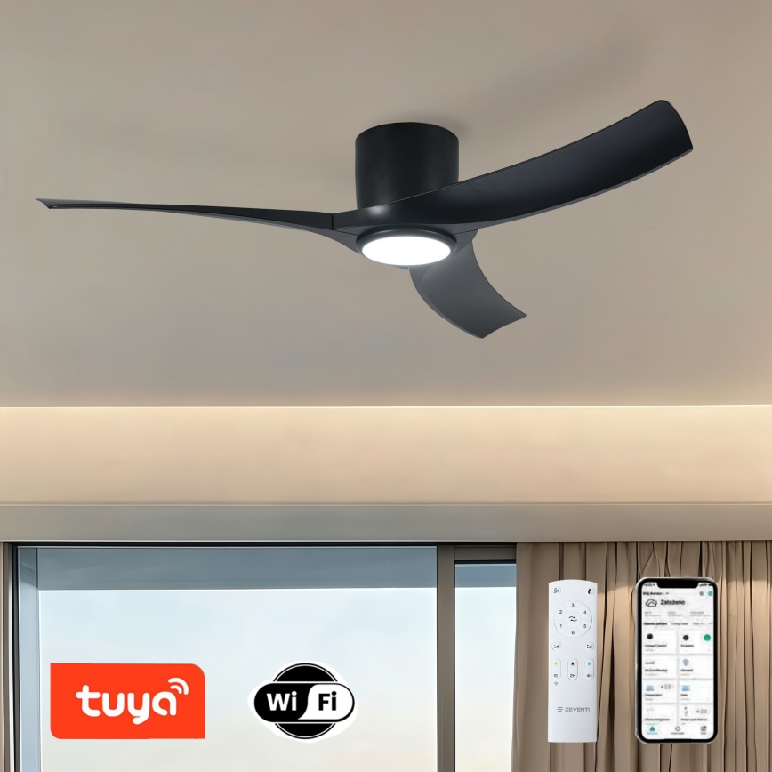 ZEVENTI - LED prigušivi stropni ventilator ORBITO LED/24W/230V 3000/4000/6000K Wi‑Fi Tuya crni + daljinski upravljač