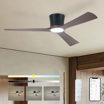 ZEVENTI - LED stropni ventilator s mogućnošću prigušivanja AUREX LED/24W/230V 3000/4000/6000K Wi-Fi Tuya crna/orah + daljinski upravljač