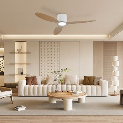 ZEVENTI - LED stropni ventilator VENTORA s mogućnošću prigušivanja LED/24W/230V 3000/4000/6000K Wi-Fi Tuya bijela/hrast + daljinski upravljač