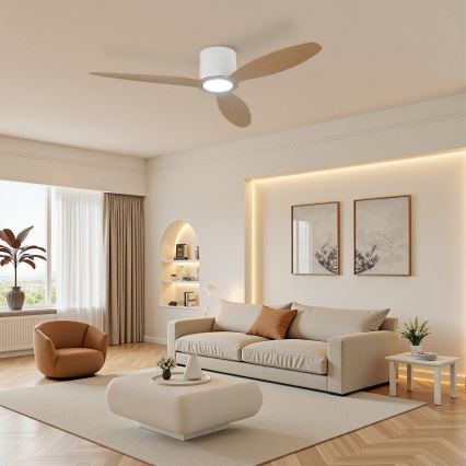 ZEVENTI - LED stropni ventilator VENTORA s mogućnošću prigušivanja LED/24W/230V 3000/4000/6000K Wi-Fi Tuya bijela/hrast + daljinski upravljač